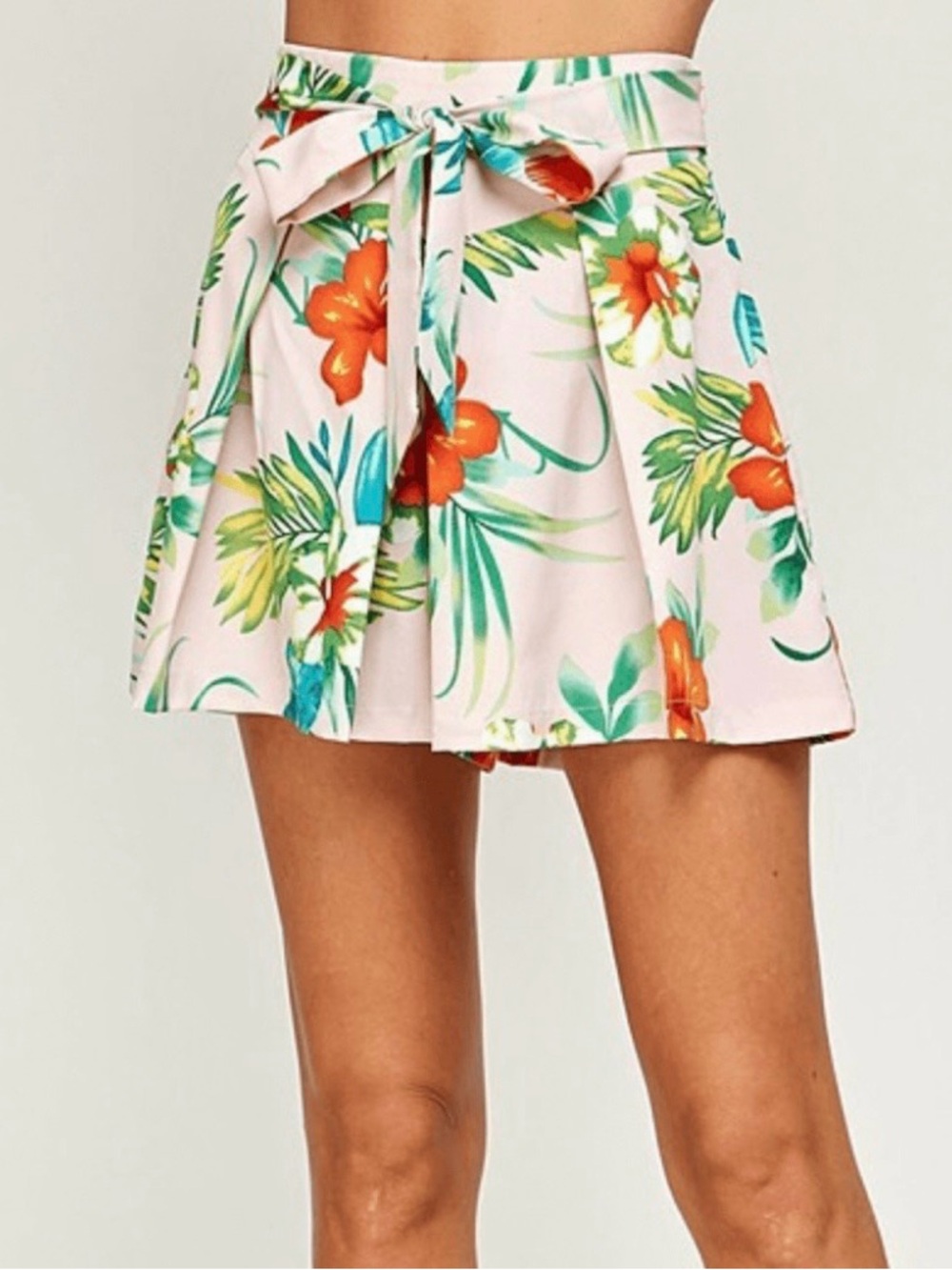 Milk & Honey Floral Tie-Waist Shorts in Blush Pink